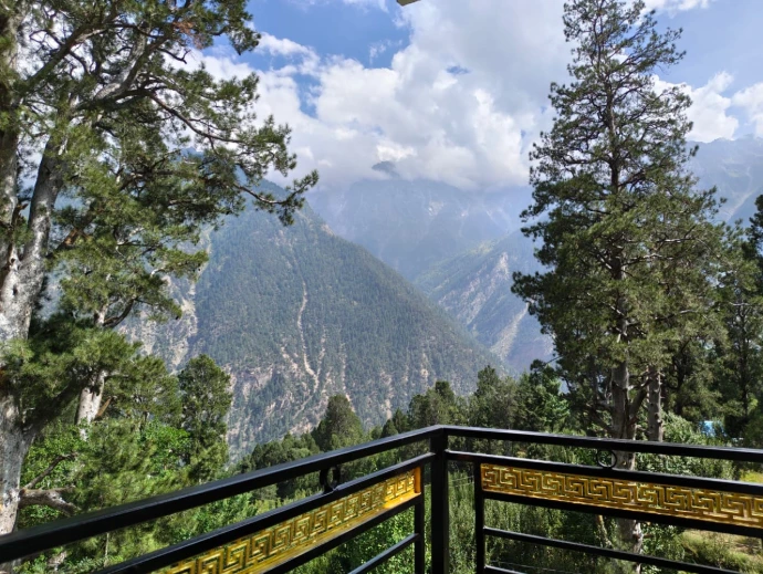 The Homgarang Abode homestay surrounded by the mountains of Kinnaur